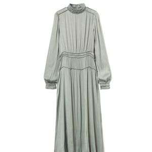 H&M Satin sage khaki olive green midi dress high neck XS